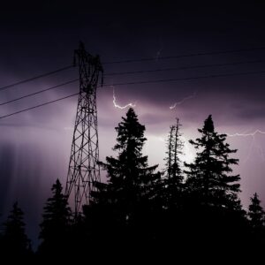 Lightning behind an overhead line